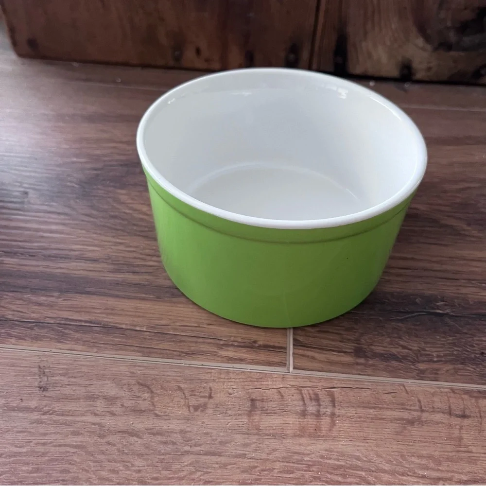 Small Dog green dish with Woof script.
